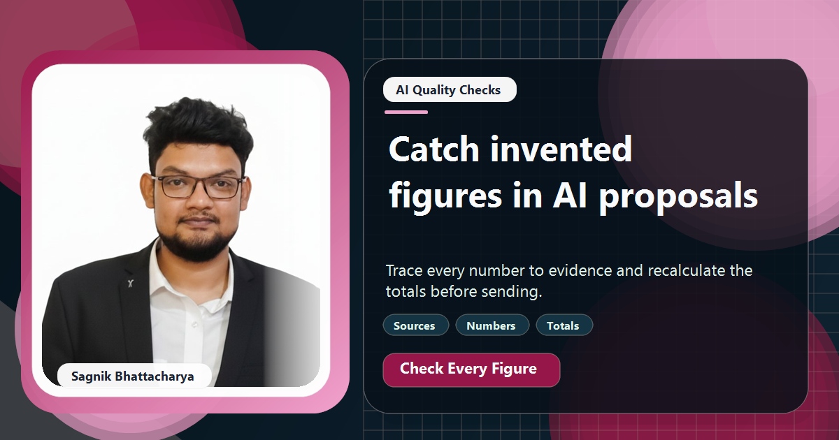 Coding Liquids tutorial cover featuring Sagnik Bhattacharya for How to Catch Made-Up Figures in AI-Drafted Proposals.