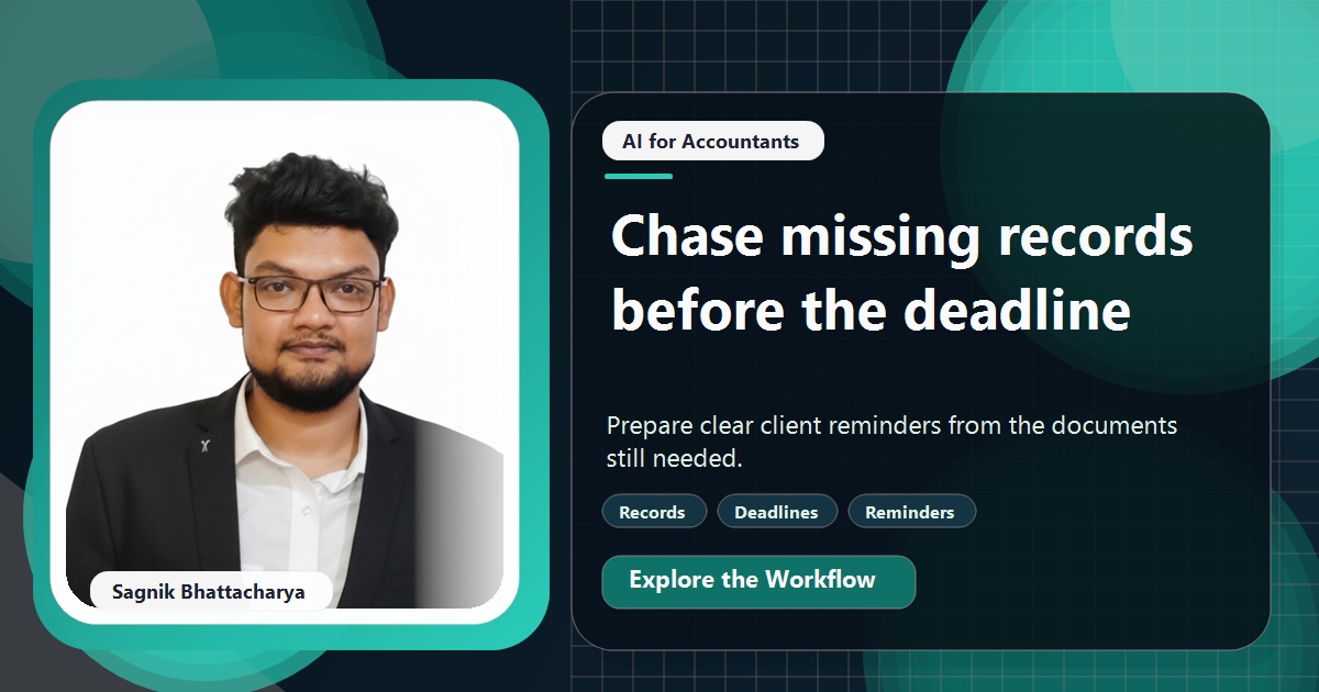 Coding Liquids tutorial cover featuring Sagnik Bhattacharya for How to Chase Missing Client Records With AI Before Deadlines.