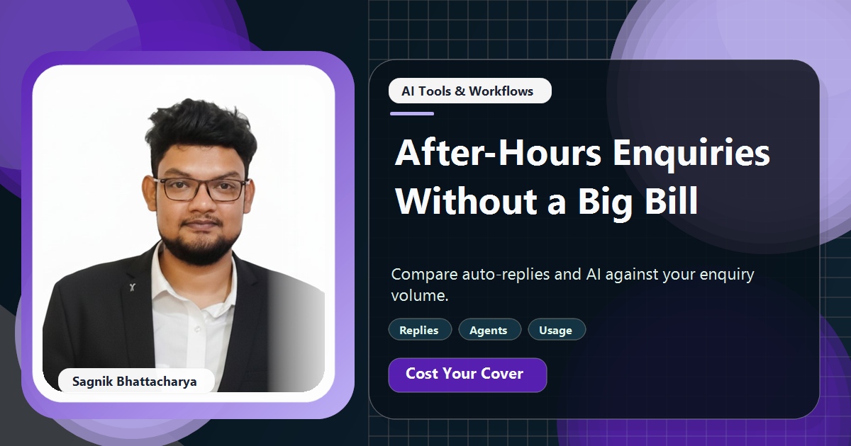 Coding Liquids tutorial cover featuring Sagnik Bhattacharya for What Is the Cheapest Way to Handle Enquiries Out of Hours?