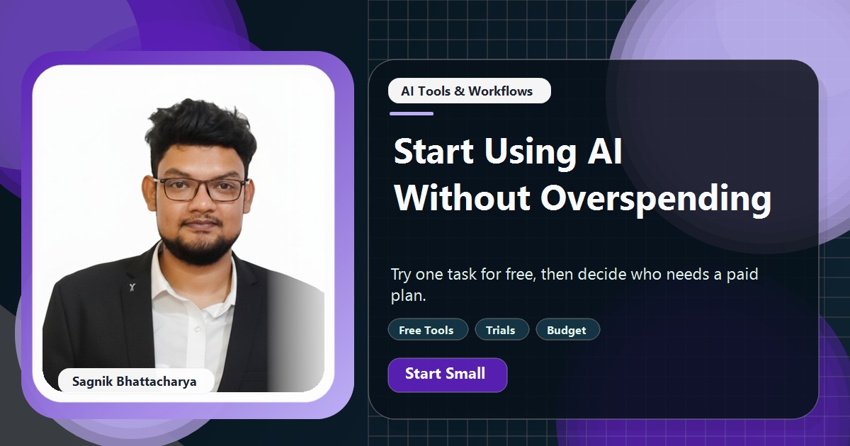 Coding Liquids tutorial cover featuring Sagnik Bhattacharya for What Is the Cheapest Way to Start Using AI in a Small Business?