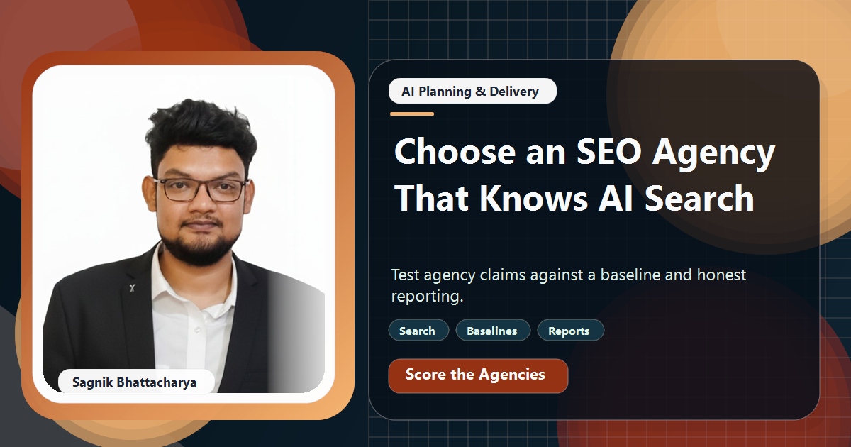 Coding Liquids tutorial cover featuring Sagnik Bhattacharya for How to Choose an SEO Agency That Understands AI Search.