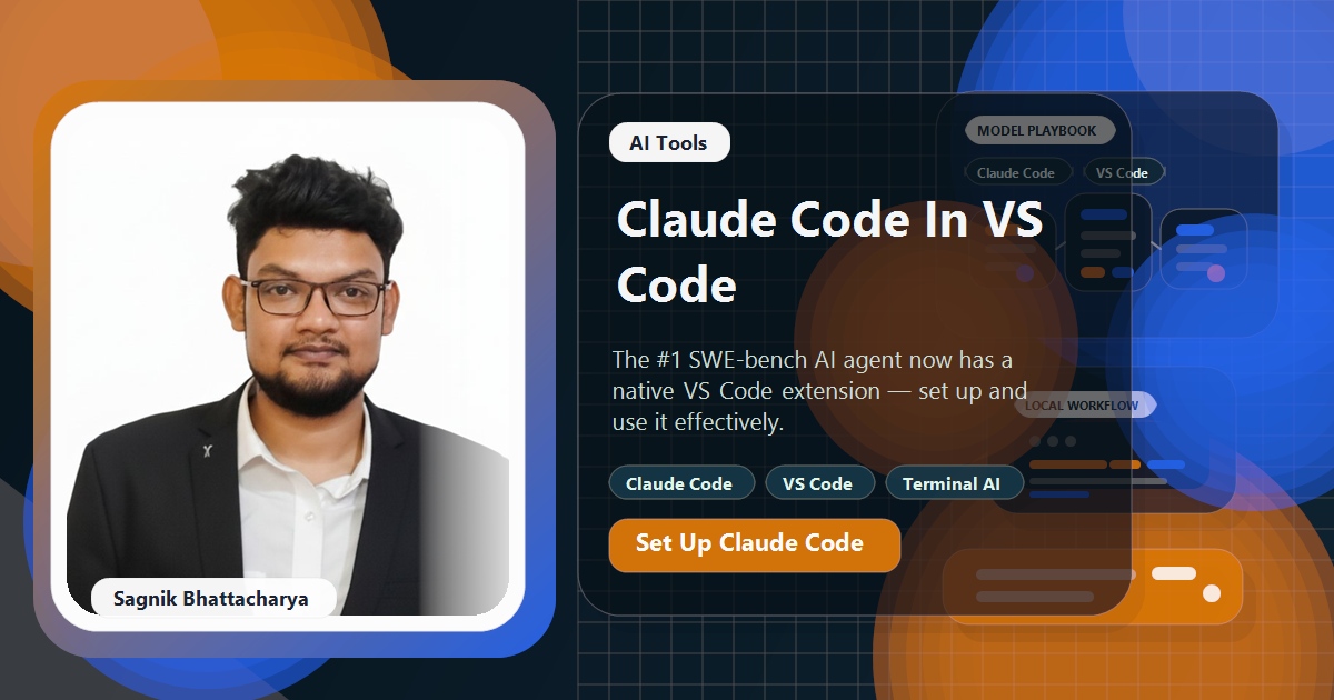 Coding Liquids blog cover featuring Sagnik Bhattacharya for How to Use Claude Code in VS Code, showing VS Code editor with Claude Code terminal AI agent integration.