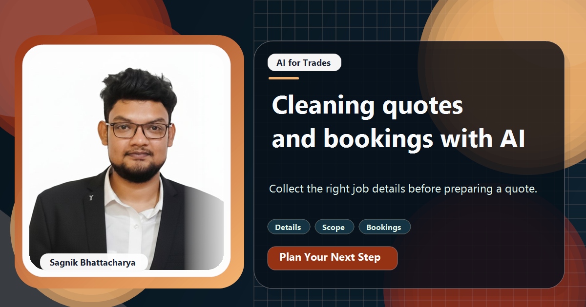 Coding Liquids tutorial cover featuring Sagnik Bhattacharya for How Cleaning Companies Use AI to Quote and Book Jobs in Minutes.