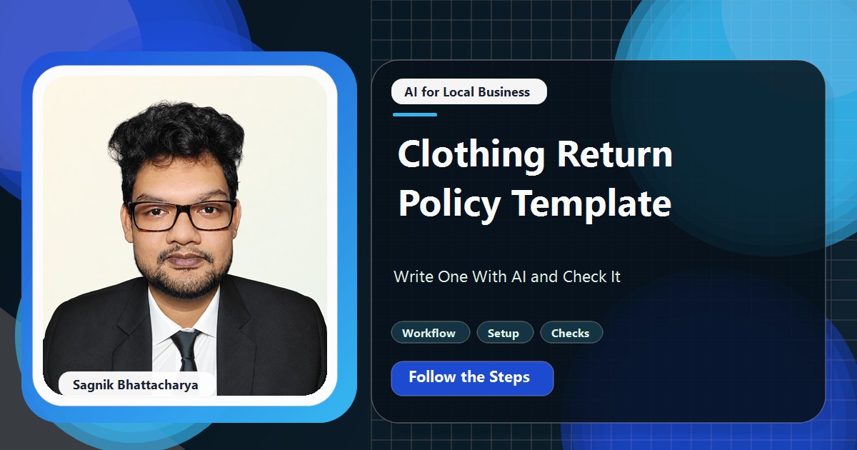 Coding Liquids tutorial cover featuring Sagnik Bhattacharya for Clothing Return Policy Template: Write One With AI and Check It.