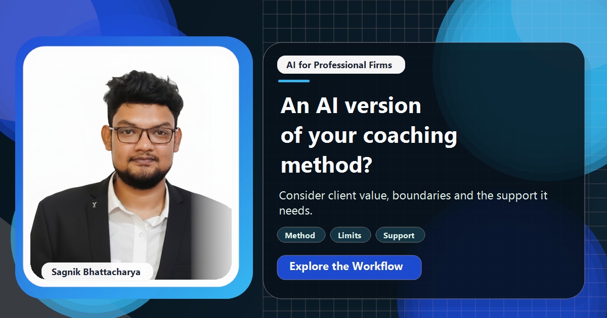 Coding Liquids tutorial cover featuring Sagnik Bhattacharya for Should Coaches Build an AI Version of Their Method for Clients?