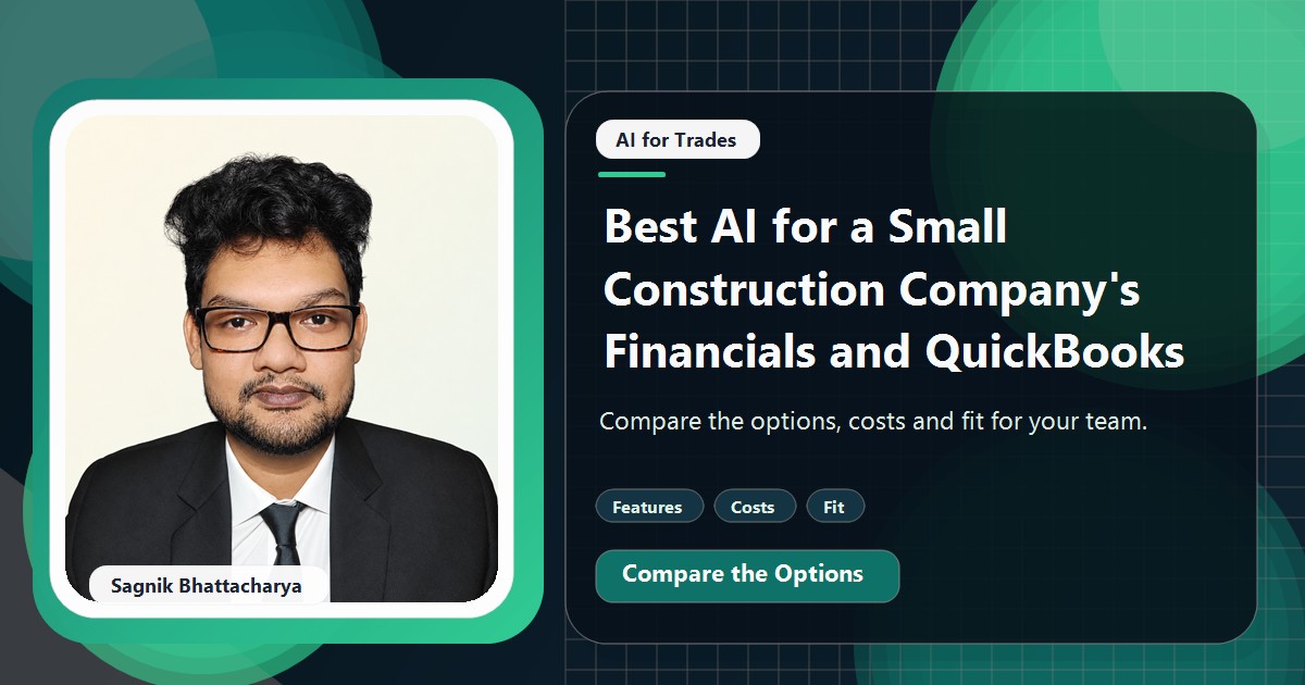 Coding Liquids tutorial cover featuring Sagnik Bhattacharya for Best AI for a Small Construction Company's Financials and QuickBooks.