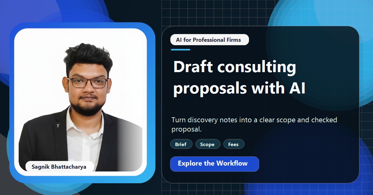 Coding Liquids tutorial cover featuring Sagnik Bhattacharya for How Consultants Use AI to Write Proposals in Under an Hour.