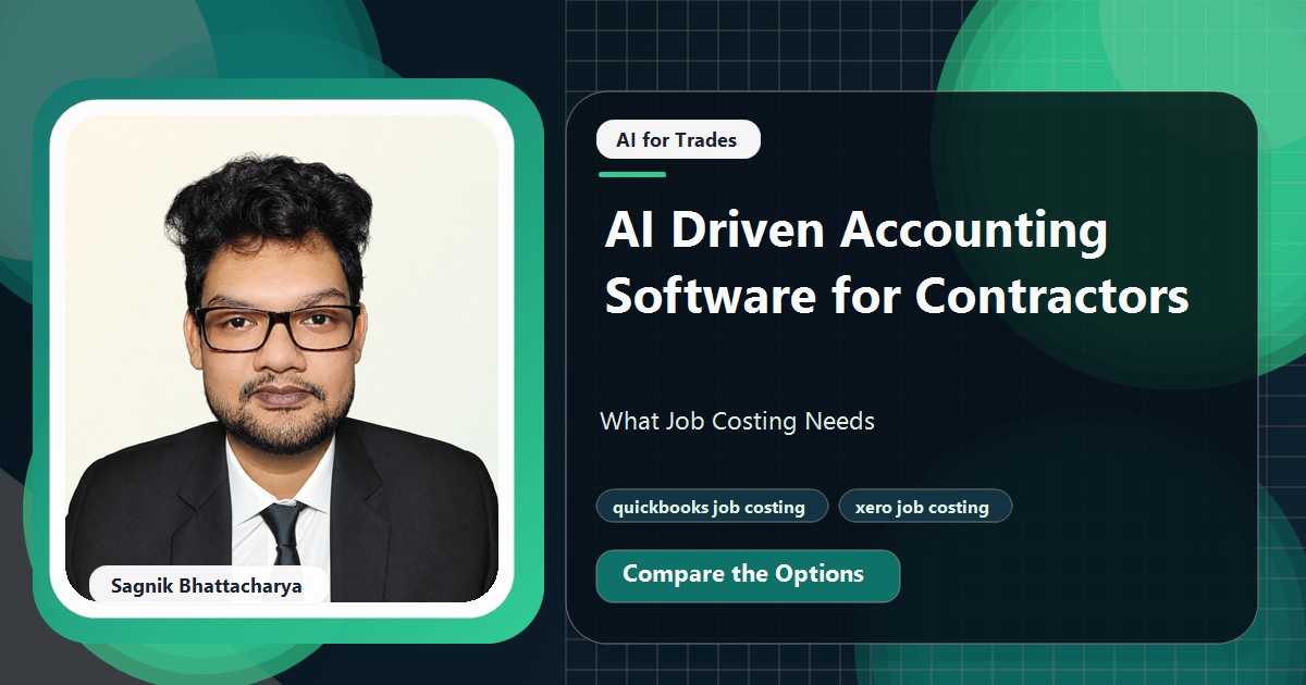 Coding Liquids tutorial cover featuring Sagnik Bhattacharya for AI Driven Accounting Software for Contractors: What Job Costing Needs.