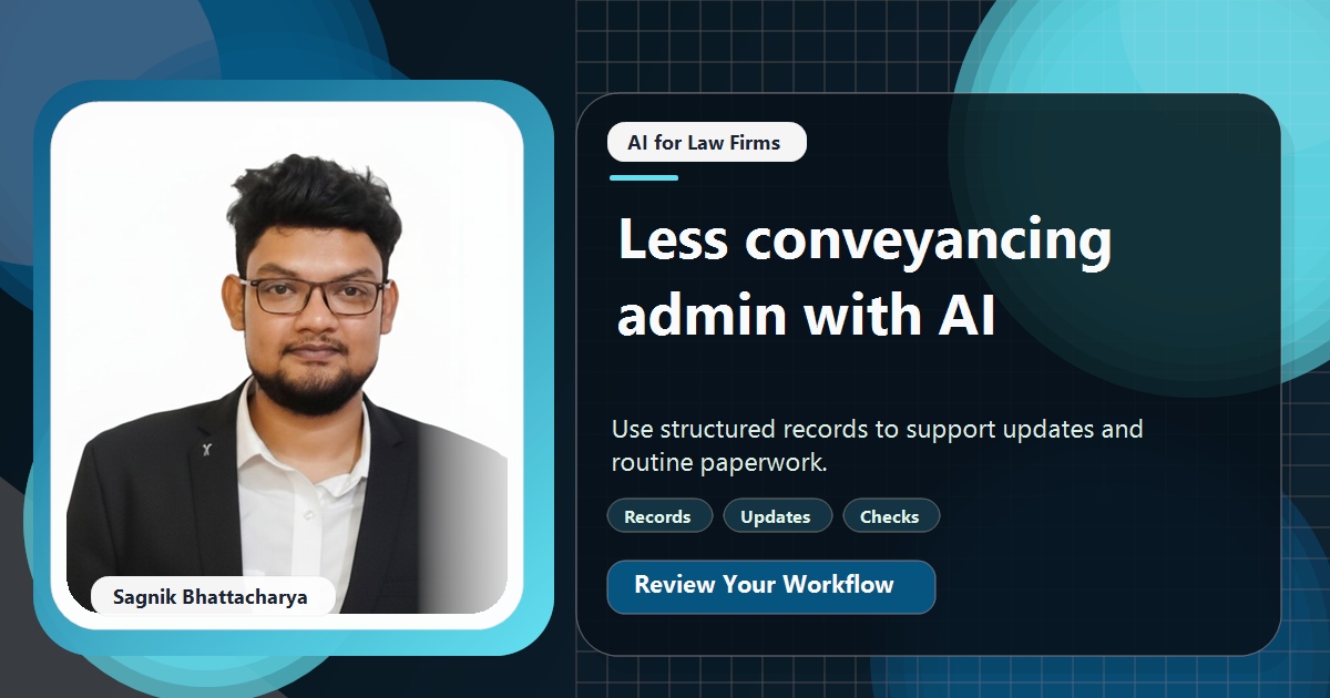 Coding Liquids tutorial cover featuring Sagnik Bhattacharya for How Conveyancers Use AI to Cut Admin on Each Transaction.