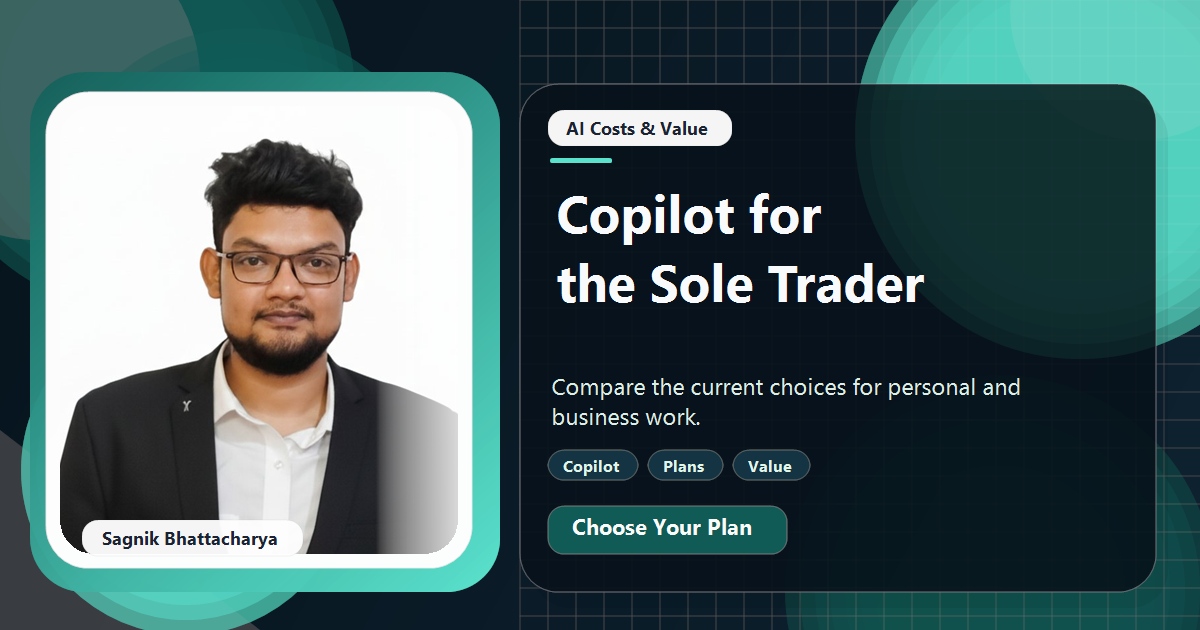 Coding Liquids tutorial cover featuring Sagnik Bhattacharya for Is Copilot Pro Worth It for a Sole Trader?