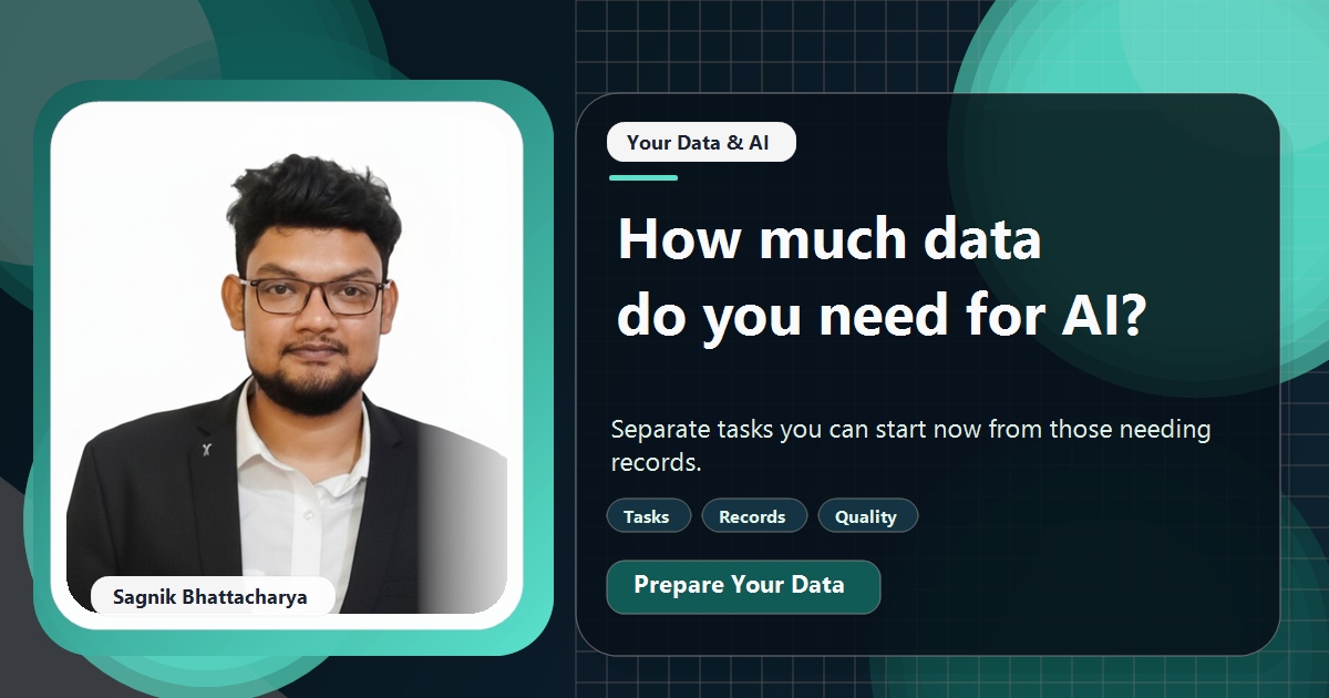 Coding Liquids tutorial cover featuring Sagnik Bhattacharya for Do You Need a Lot of Data to Use AI in Your Business?