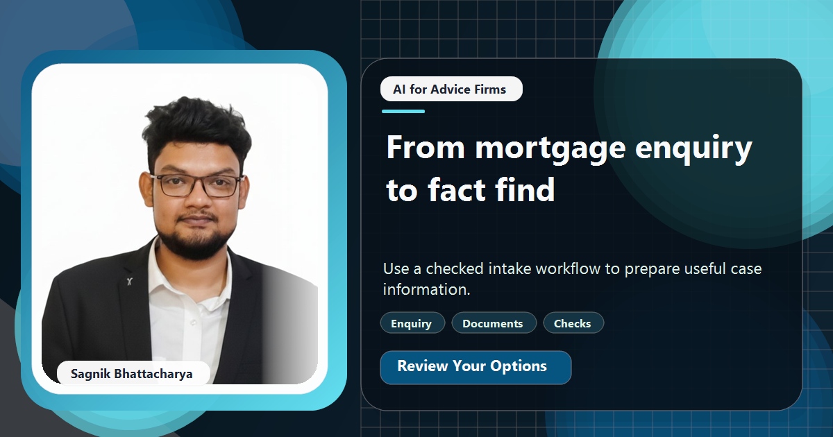 Coding Liquids tutorial cover featuring Sagnik Bhattacharya for From Enquiry to Fact Find: An AI Workflow for Mortgage Brokers.