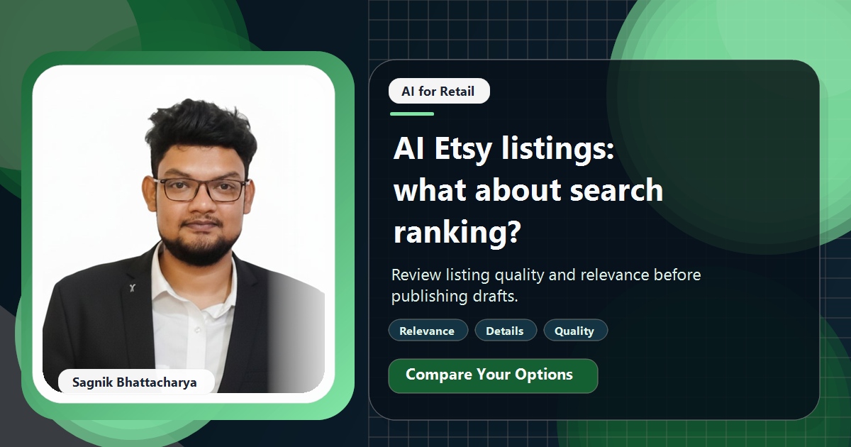 Coding Liquids tutorial cover featuring Sagnik Bhattacharya for Does Writing Etsy Listings With AI Hurt Your Search Ranking?
