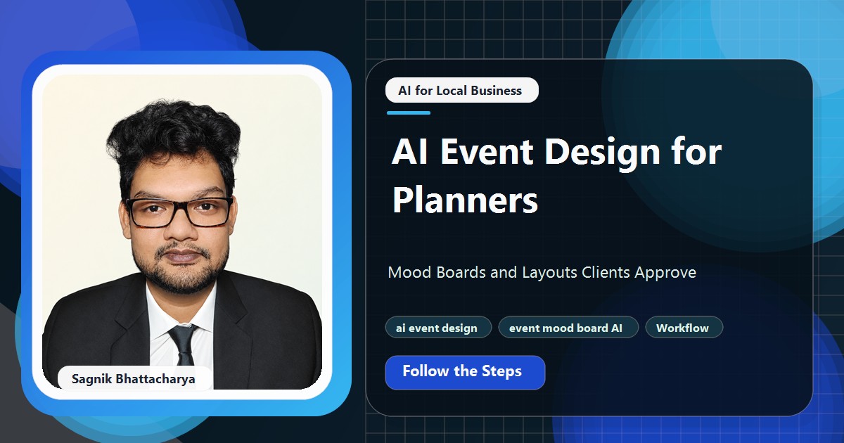 Coding Liquids tutorial cover featuring Sagnik Bhattacharya for AI Event Design for Planners: Mood Boards and Layouts Clients Approve.