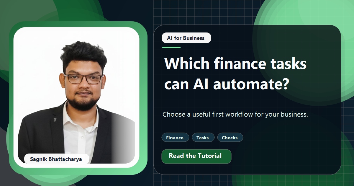 Coding Liquids tutorial cover featuring Sagnik Bhattacharya for What Finance Tasks Can AI Automate in a Small Business?