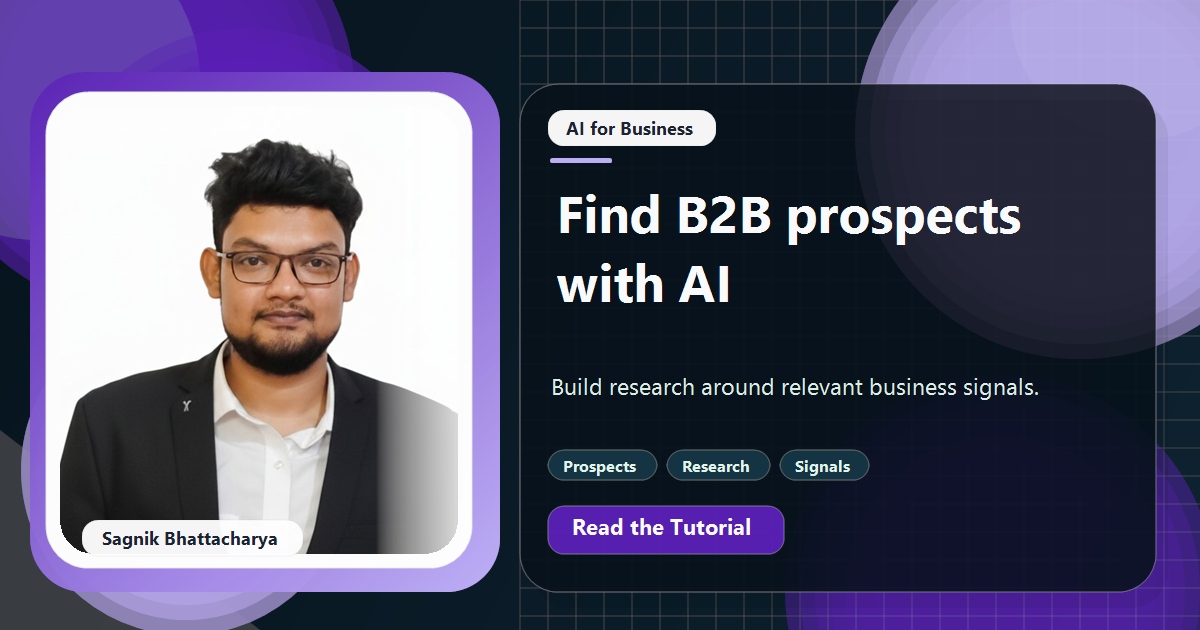 Coding Liquids tutorial cover featuring Sagnik Bhattacharya for How to Find B2B Prospects With AI Research Tools.