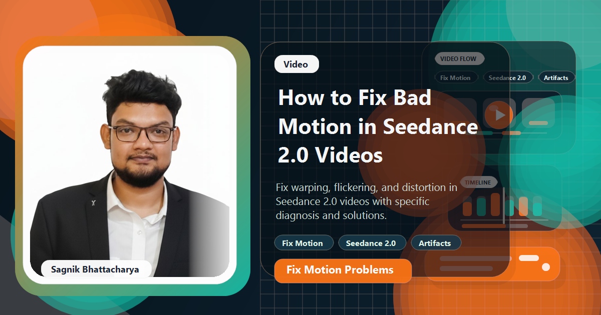 Coding Liquids blog cover featuring Sagnik Bhattacharya for fixing bad motion in Seedance 2.0 videos.