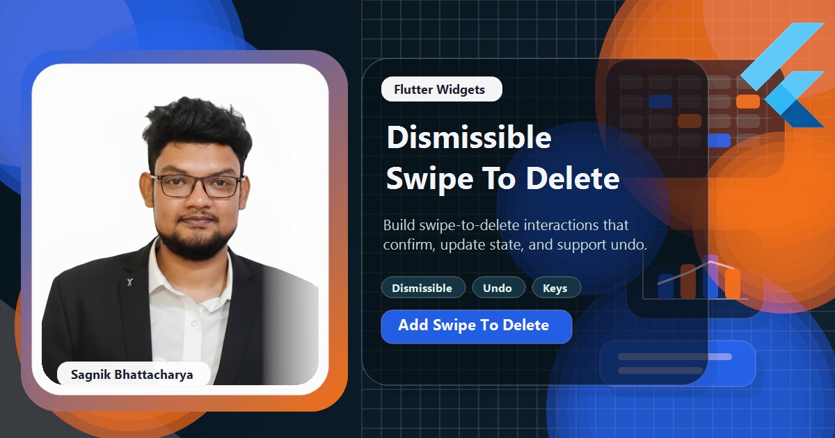 Coding Liquids tutorial cover featuring Sagnik Bhattacharya for swipe-to-delete list items.