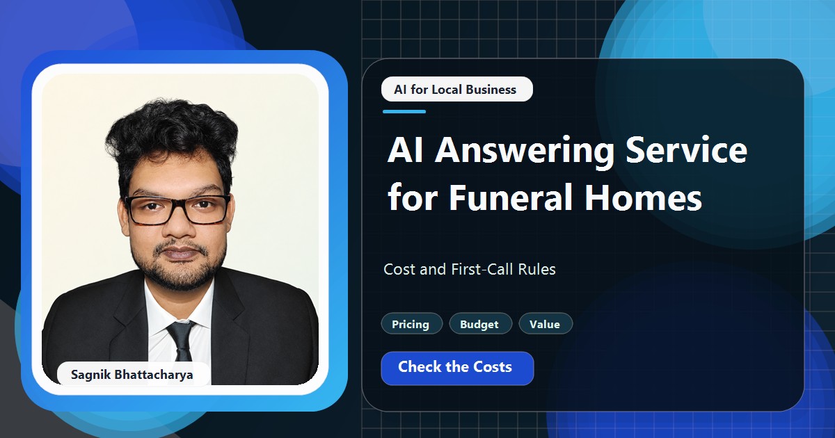 Coding Liquids tutorial cover featuring Sagnik Bhattacharya for AI Answering Service for Funeral Homes: Cost and First-Call Rules.