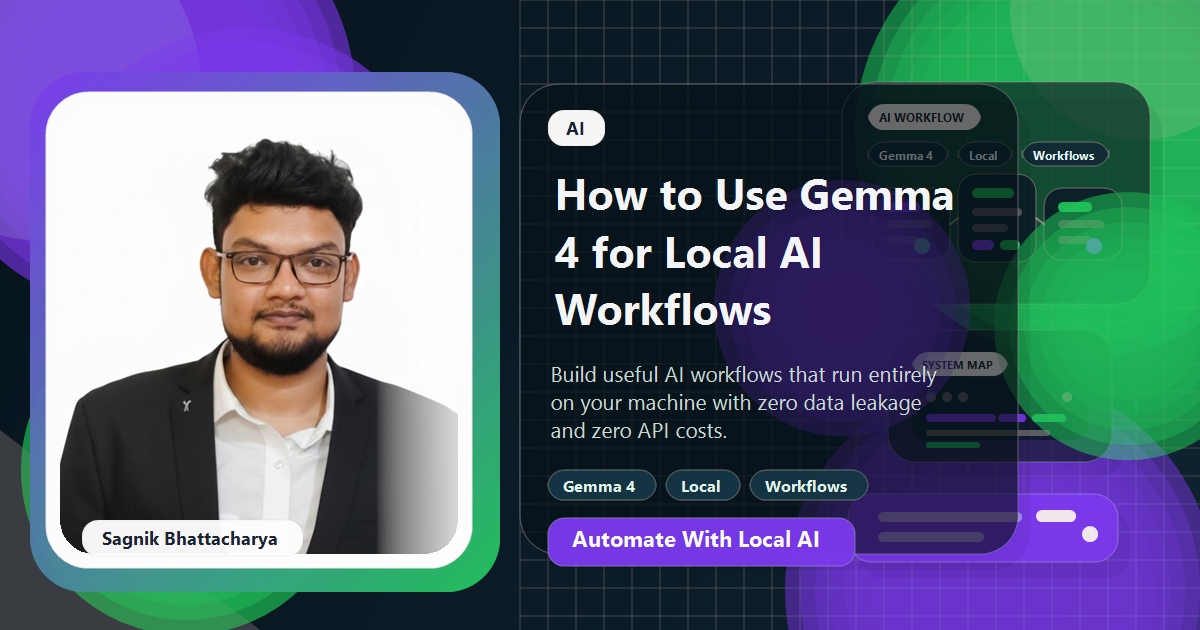 Coding Liquids blog cover featuring Sagnik Bhattacharya for using Gemma 4 for local AI workflows.