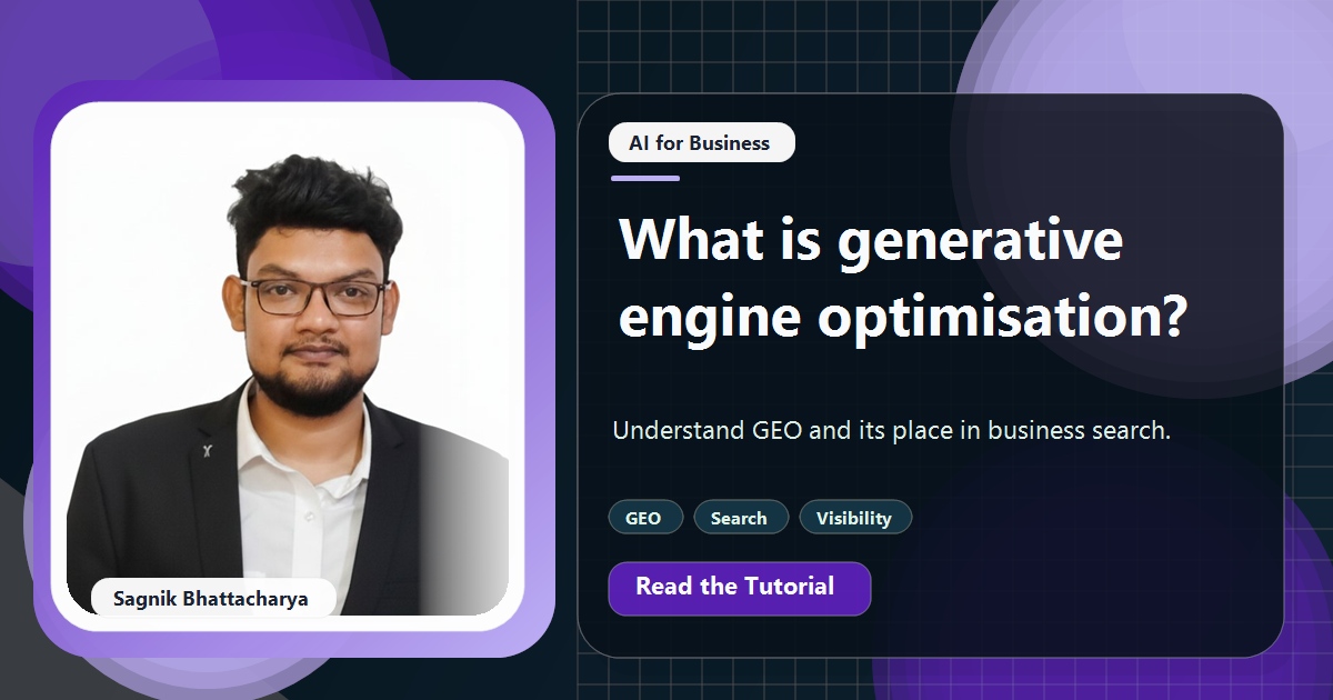 Coding Liquids tutorial cover featuring Sagnik Bhattacharya for What Is Generative Engine Optimisation and Does Your Business Need It?