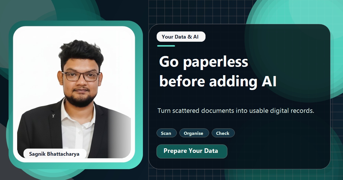 Coding Liquids tutorial cover featuring Sagnik Bhattacharya for Go Paperless Before You Add AI: A Step-by-Step Plan.