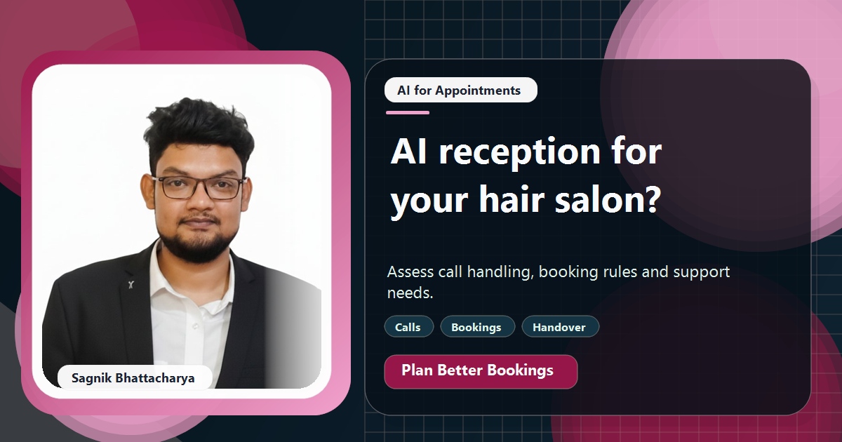 Coding Liquids tutorial cover featuring Sagnik Bhattacharya for Should a Hair Salon Use an AI Receptionist?