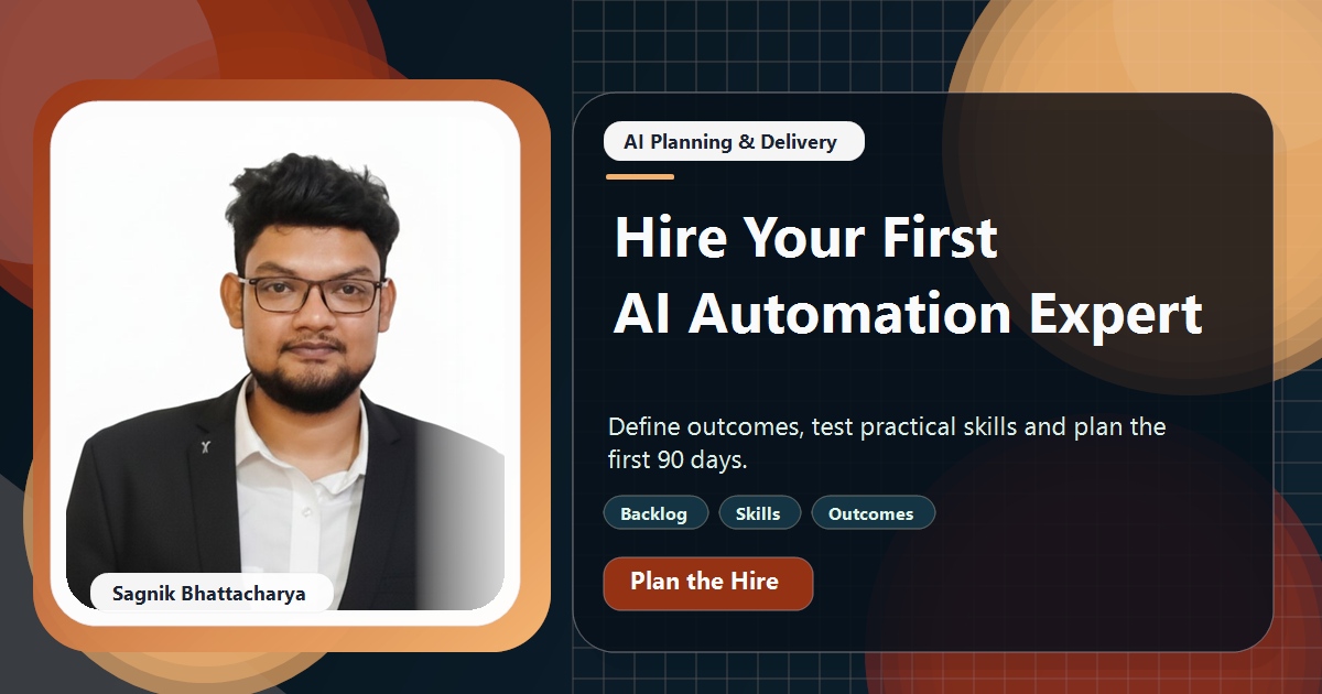 Coding Liquids tutorial cover featuring Sagnik Bhattacharya for How to Hire Your First AI Automation Specialist.