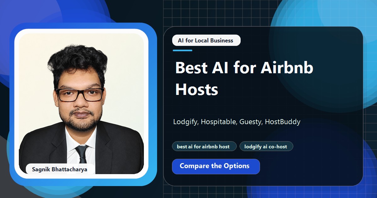 Coding Liquids tutorial cover featuring Sagnik Bhattacharya for Best AI for Airbnb Hosts: Lodgify, Hospitable, Guesty, HostBuddy.