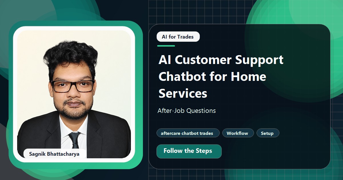 Coding Liquids tutorial cover featuring Sagnik Bhattacharya for AI Customer Support Chatbot for Home Services: After-Job Questions.