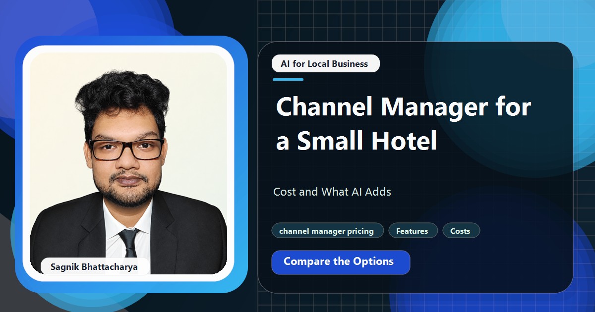 Coding Liquids tutorial cover featuring Sagnik Bhattacharya for Channel Manager for a Small Hotel: Cost and What AI Adds.