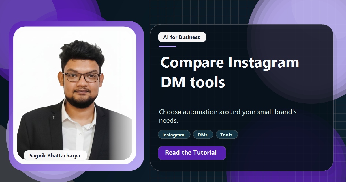 Coding Liquids tutorial cover featuring Sagnik Bhattacharya for Instagram DM Automation Tools Compared for Small Brands.
