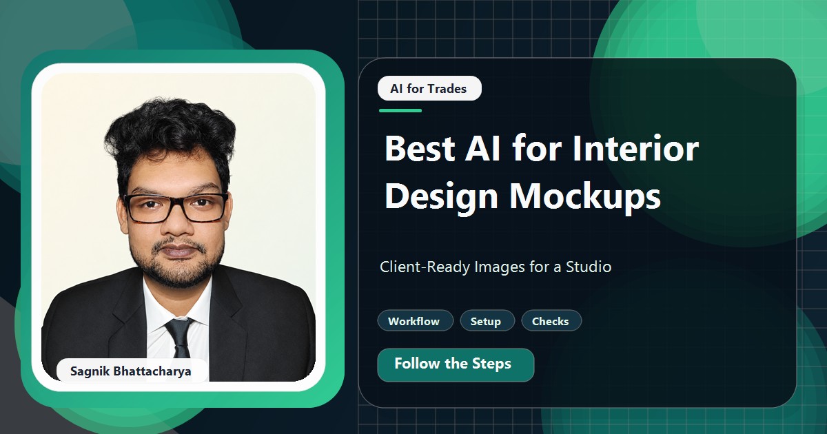 Coding Liquids tutorial cover featuring Sagnik Bhattacharya for Best AI for Interior Design Mockups: Client-Ready Images for a Studio.