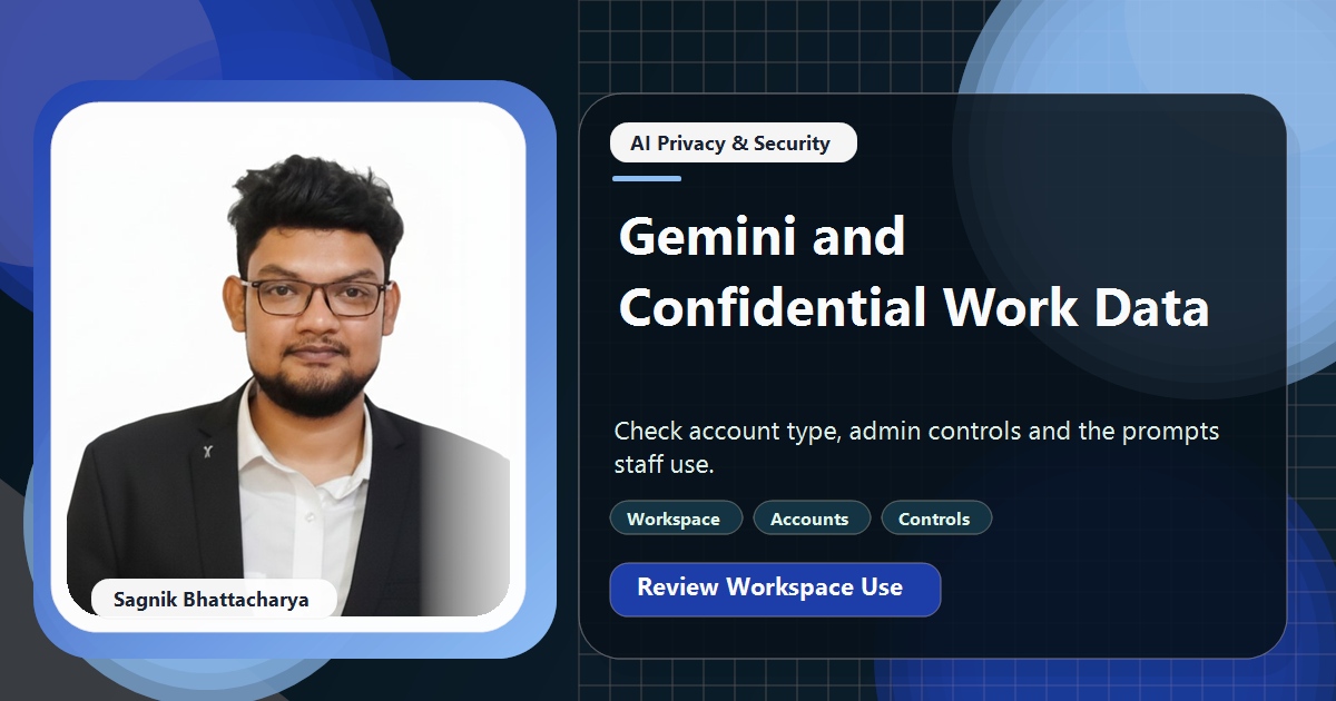 Coding Liquids tutorial cover featuring Sagnik Bhattacharya for Is Gemini Safe for Confidential Business Data in Workspace?