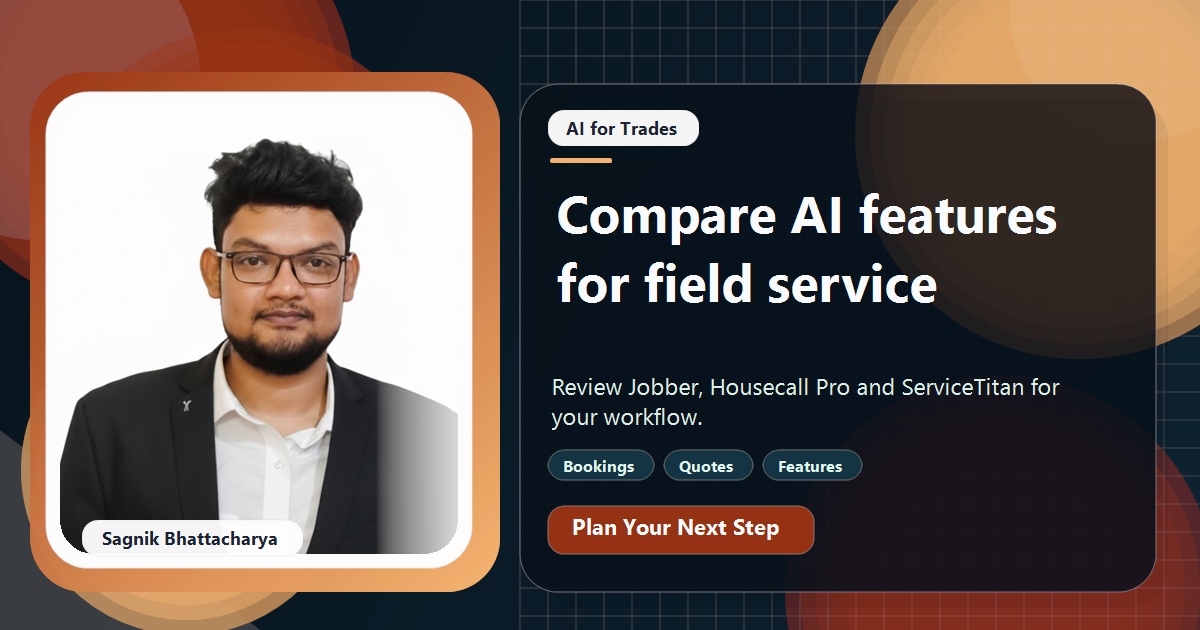 Coding Liquids tutorial cover featuring Sagnik Bhattacharya for Jobber, Housecall Pro, and ServiceTitan AI Features Compared.