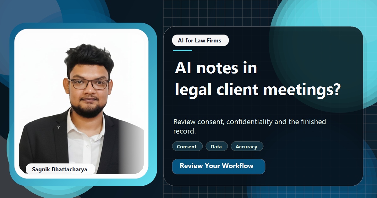 Coding Liquids tutorial cover featuring Sagnik Bhattacharya for Can Lawyers Use AI Note Takers in Client Meetings?