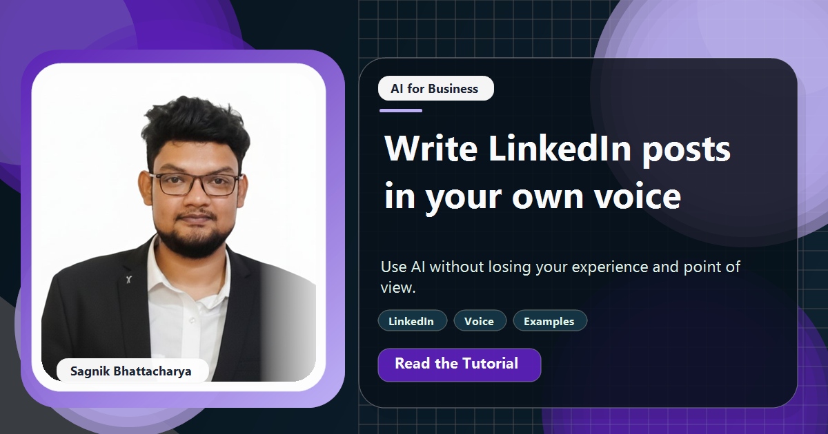 Coding Liquids tutorial cover featuring Sagnik Bhattacharya for How to Write LinkedIn Posts With AI Without Sounding Like AI.