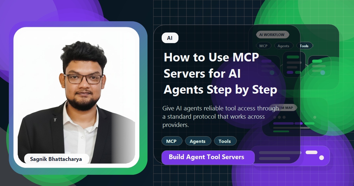 Coding Liquids blog cover featuring Sagnik Bhattacharya for setting up MCP servers for AI agents.