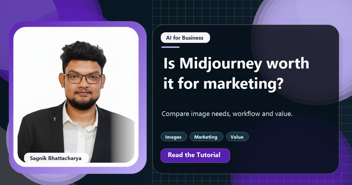 Coding Liquids tutorial cover featuring Sagnik Bhattacharya for Is Midjourney Worth It for Small Business Marketing Images?