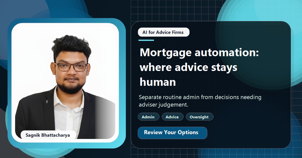 Coding Liquids tutorial cover featuring Sagnik Bhattacharya for What Mortgage Brokers Can Automate With AI, and What Stays Advice.