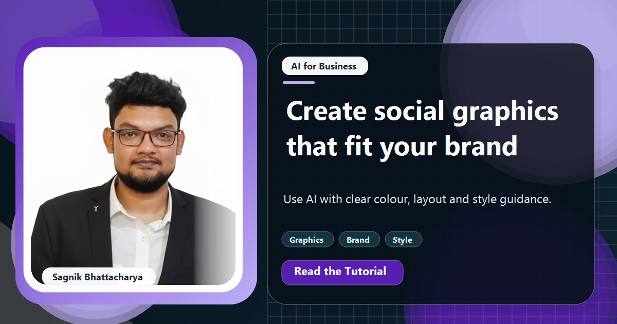 Coding Liquids tutorial cover featuring Sagnik Bhattacharya for How to Create On-Brand Social Media Graphics With AI.