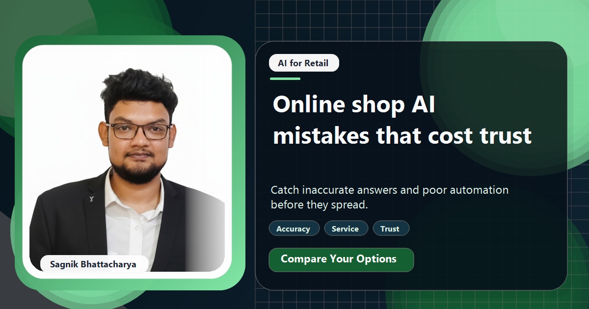 Coding Liquids tutorial cover featuring Sagnik Bhattacharya for Online Shop AI Mistakes That Hurt Trust and Conversions.