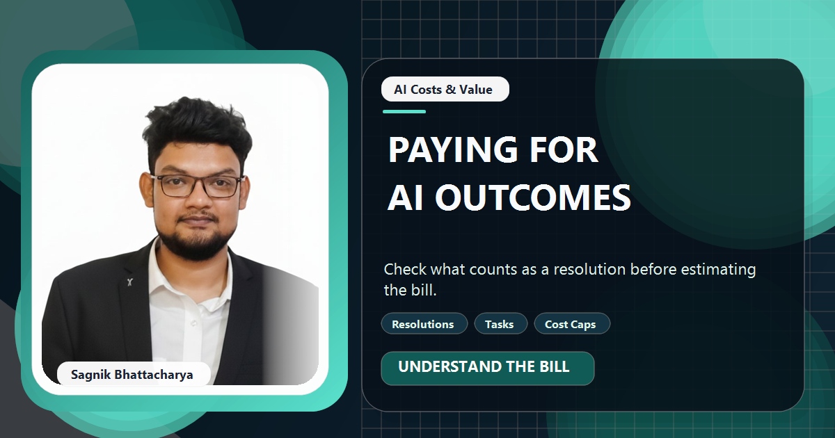 Coding Liquids tutorial cover featuring Sagnik Bhattacharya for Outcome-Based AI Pricing: Paying per Resolution, Task or Result.