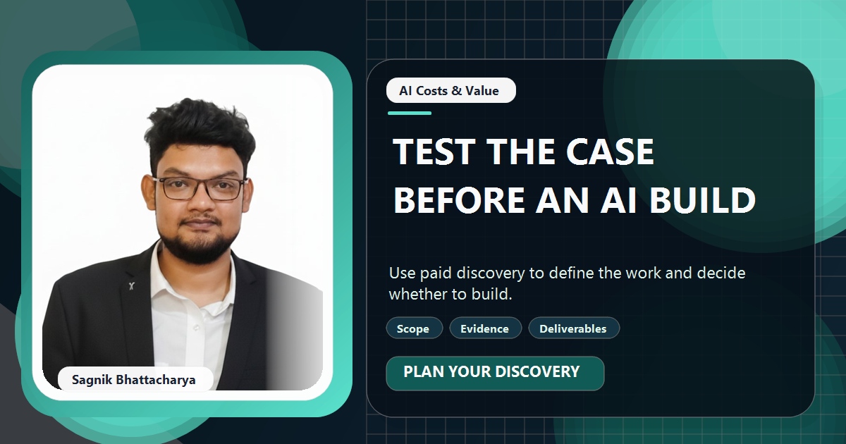 Coding Liquids tutorial cover featuring Sagnik Bhattacharya for How to Run a Paid Discovery Phase Before a Full AI Project.