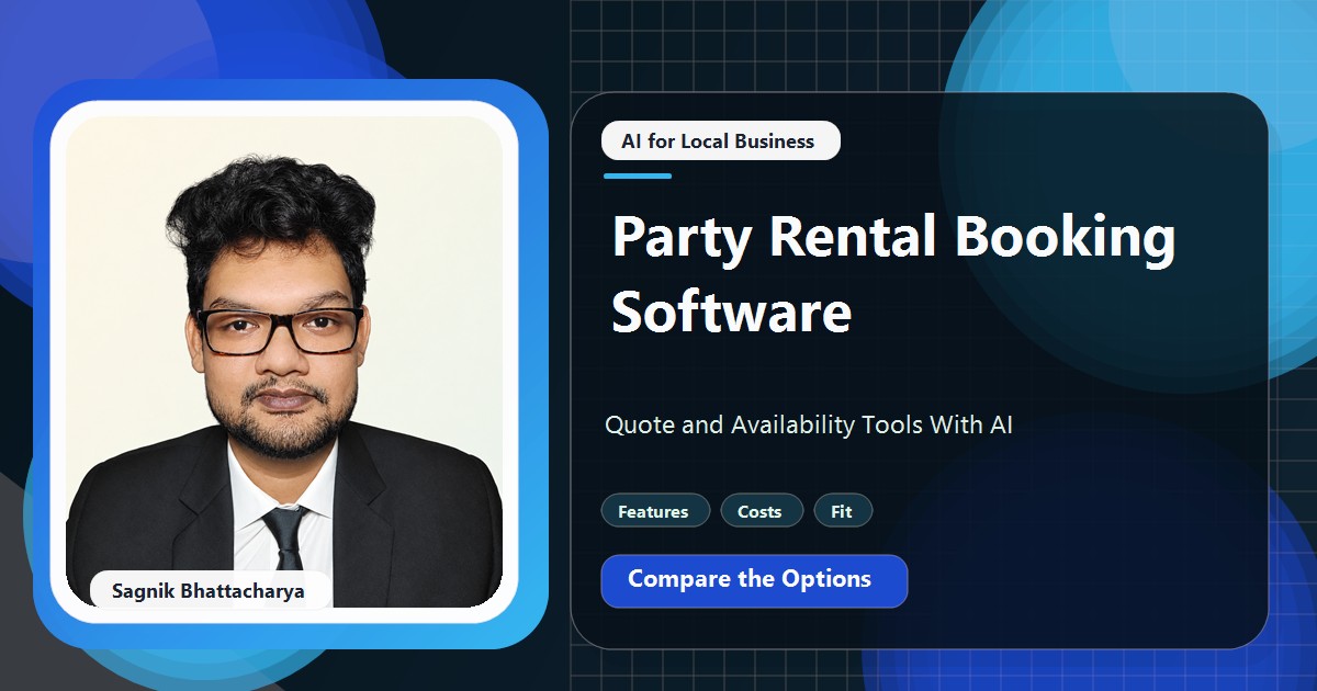 Coding Liquids tutorial cover featuring Sagnik Bhattacharya for Party Rental Booking Software: Quote and Availability Tools With AI.