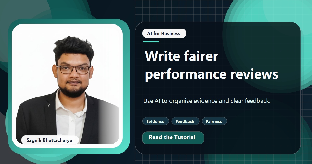 Coding Liquids tutorial cover featuring Sagnik Bhattacharya for How to Write Fairer Performance Reviews With AI.