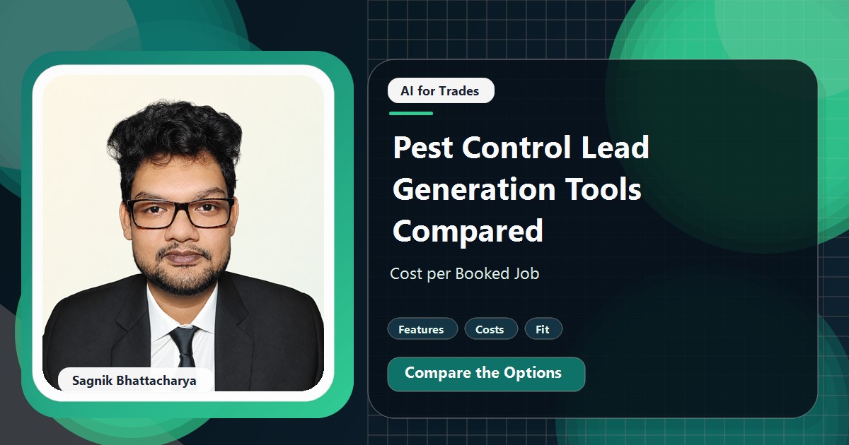 Coding Liquids tutorial cover featuring Sagnik Bhattacharya for Pest Control Lead Generation Tools Compared: Cost per Booked Job.