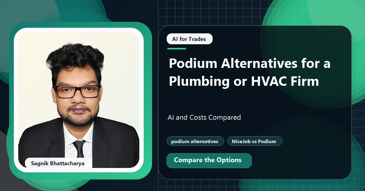 Coding Liquids tutorial cover featuring Sagnik Bhattacharya for Podium Alternatives for a Plumbing or HVAC Firm: AI and Costs Compared.