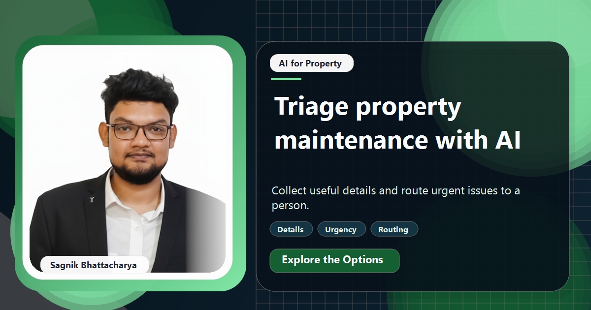 Coding Liquids tutorial cover featuring Sagnik Bhattacharya for How Property Managers Use AI to Triage Maintenance Requests.