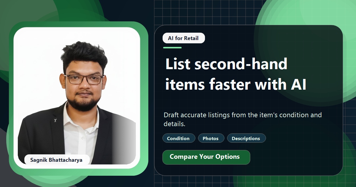Coding Liquids tutorial cover featuring Sagnik Bhattacharya for How Resellers Use AI to List Second-Hand Items Faster.